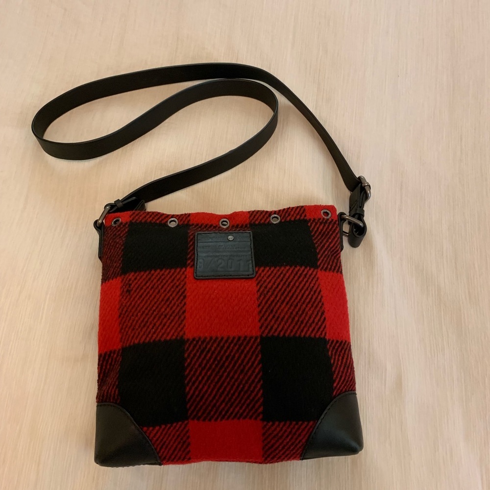 Treasure and Bond Red Plaid Map Crossbody Bag